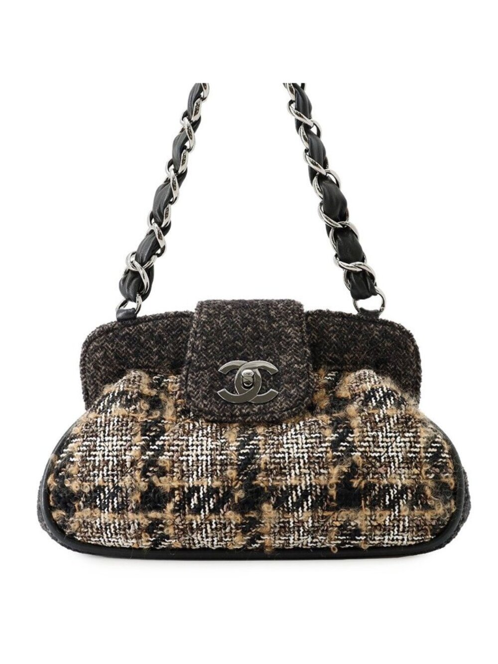 Chanel Shoulder Bag CC Logo Quilted Tweed Black
